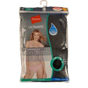 NWT Hanes 4 Pair Black Ultimate Microfiber Comfort Bikini Panties Size 7 Large